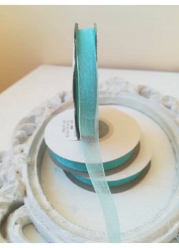 Панделка органза за декорация на ролка ширина 1 см цвят светъл тюркоаз (тифани)